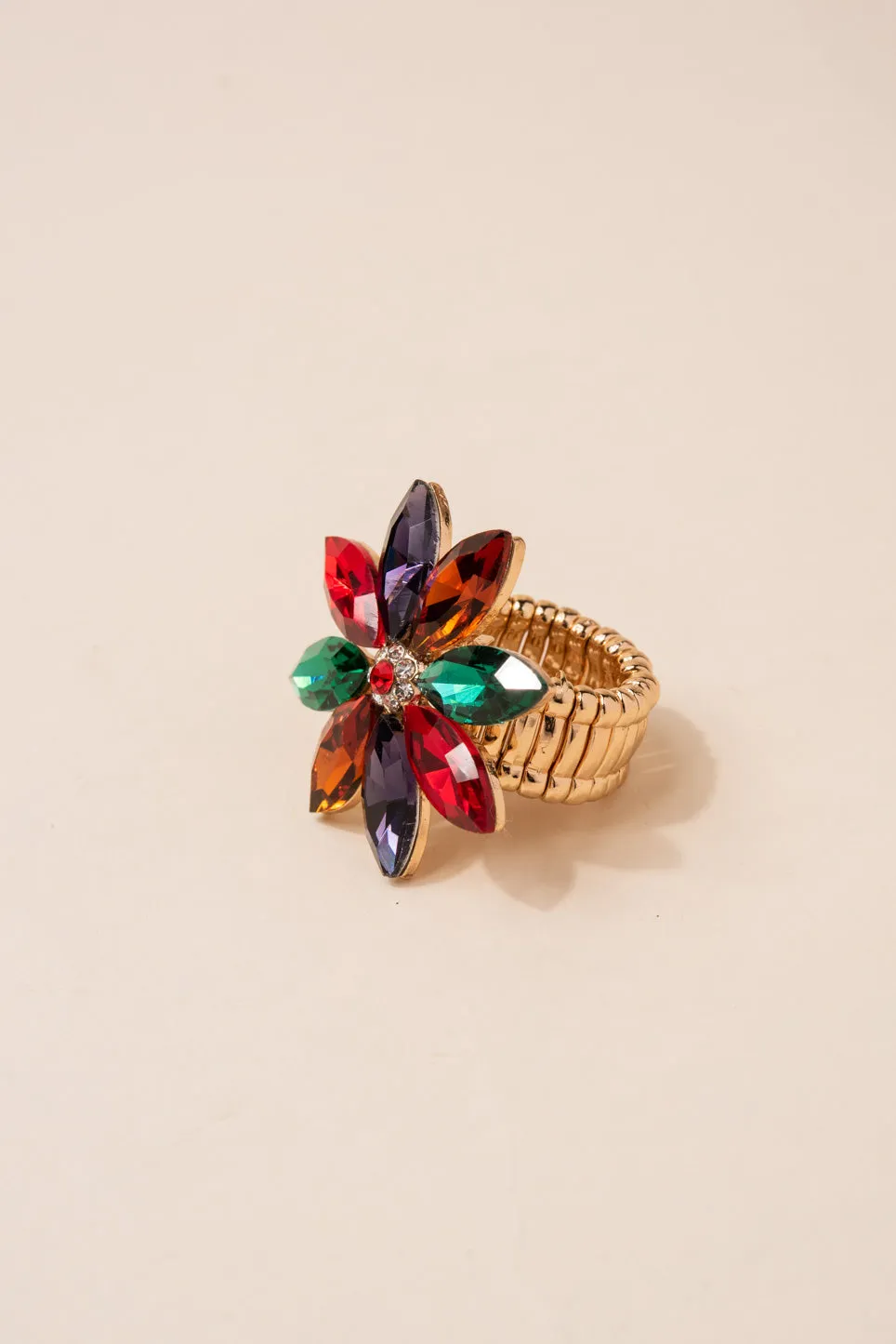 Aubrielle Flower Rhinestone Stretch Ring