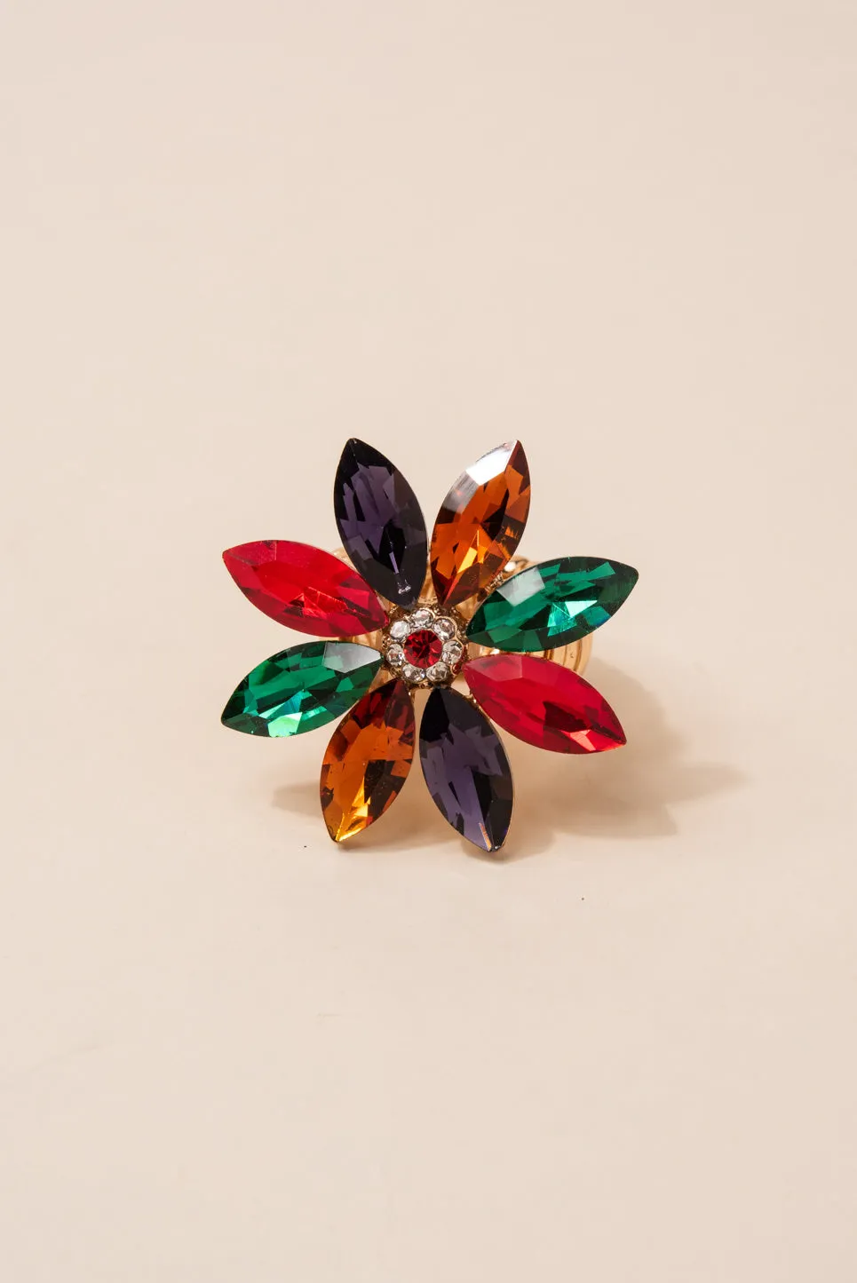 Aubrielle Flower Rhinestone Stretch Ring