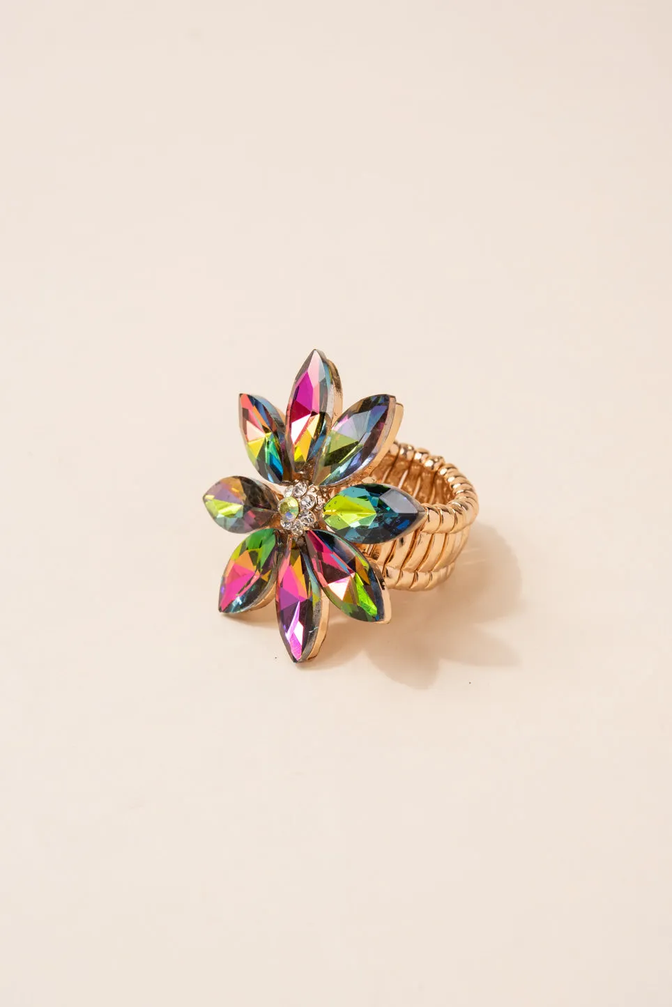 Aubrielle Flower Rhinestone Stretch Ring