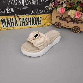 Beige Bow Buckle Slides