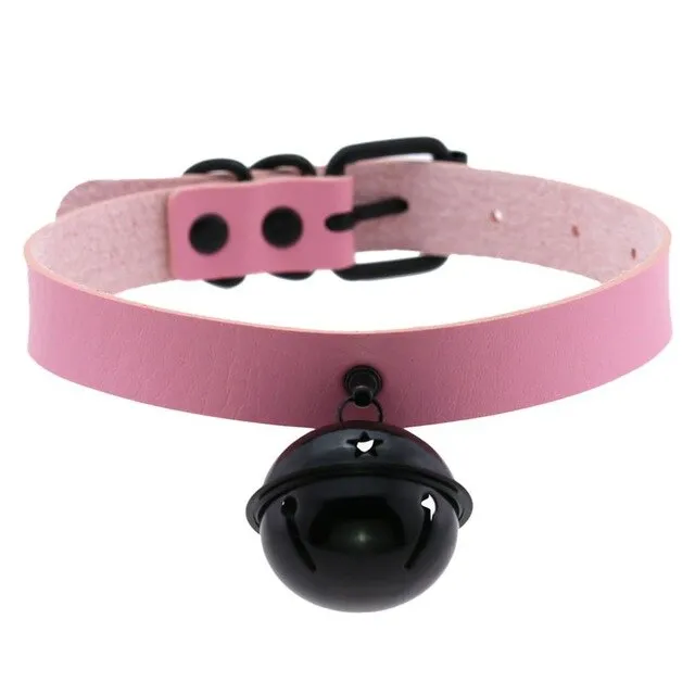 Big Black Bell Choker Collar PU Leather Gothic Harajuku Necklace