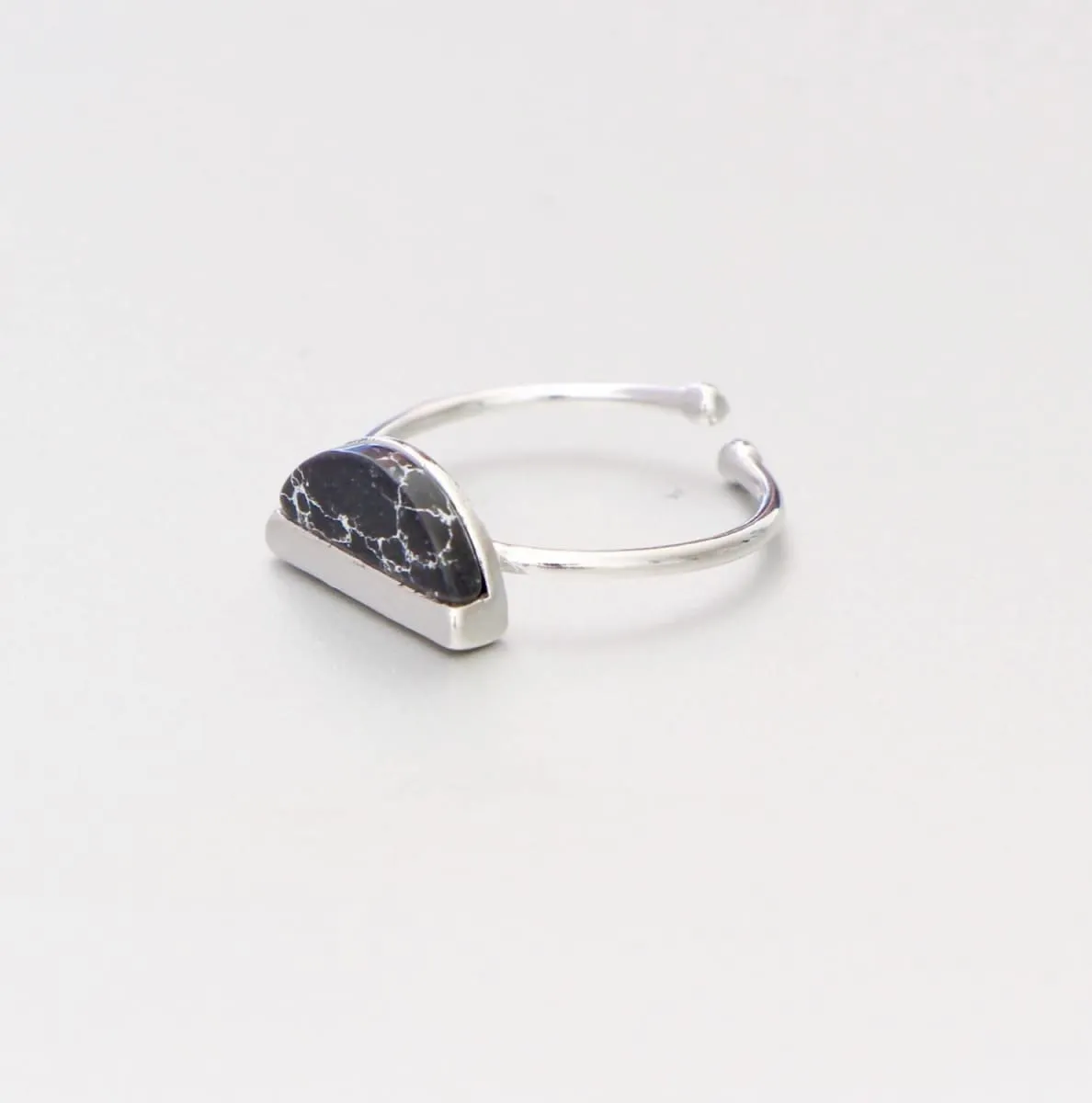 Black And Rhodium Ring,Half Moon Marble Stone, Ring/Toe Ring, Gypsy Ring, Gifts For Her, Bohemian Ring, Stone Jewelry, Rings MR29, Nickel & Lead free