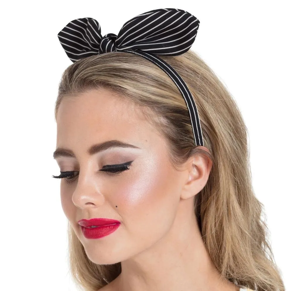 Black And White Stripe Bow Headband