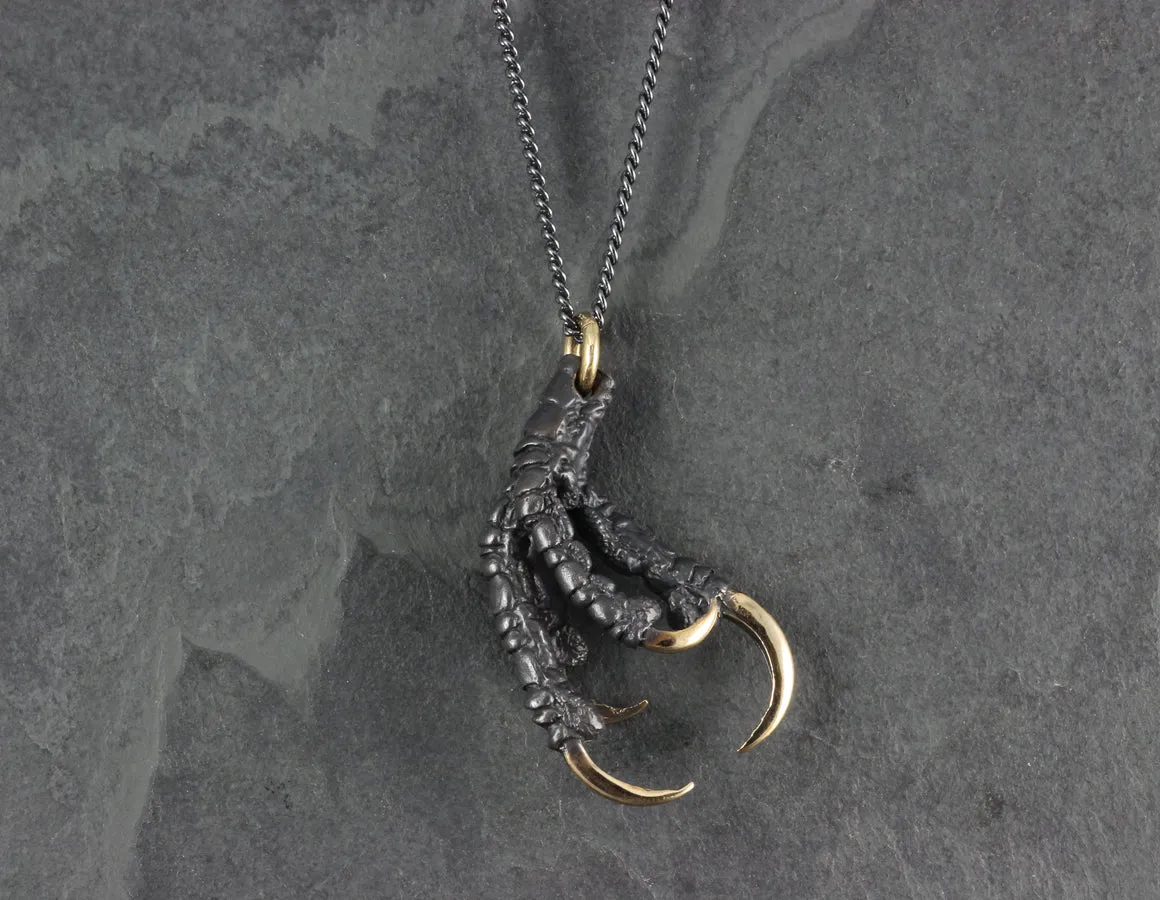 Black Crow Claw Necklace - Oxidized Bronze