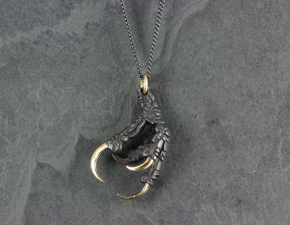 Black Crow Claw Necklace - Oxidized Bronze