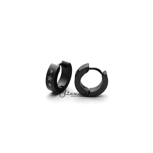 Black Titanium IP Stainless Steel 3 Stars Hinged Hoop Earrings