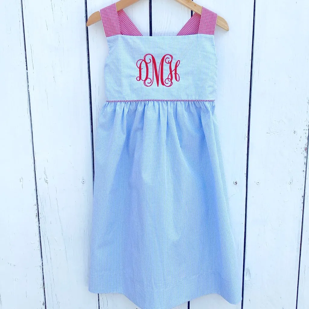 Blue Gingham Tie-Back Dress