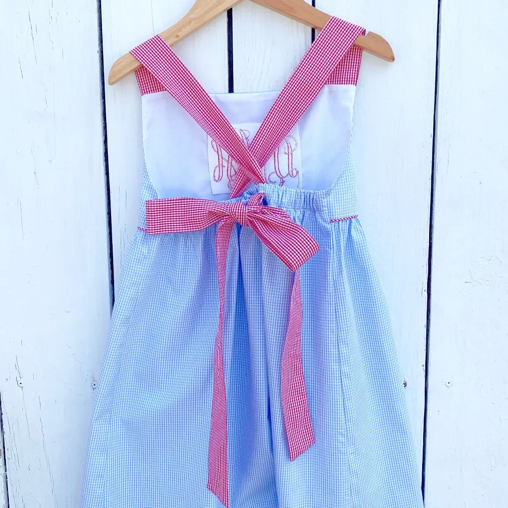 Blue Gingham Tie-Back Dress