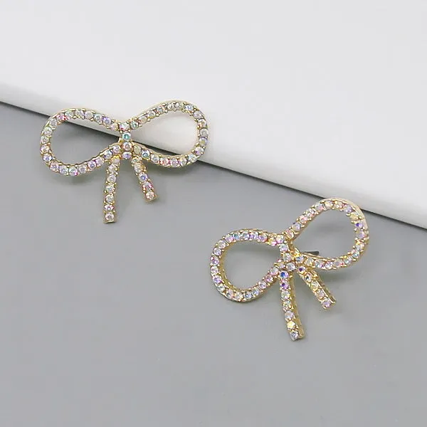 Bow Glass Stone Pave Earrings