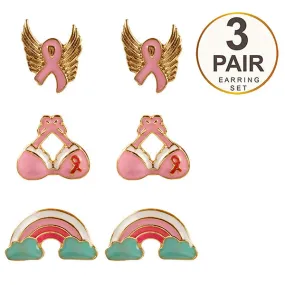 Breast Cancer Pink Ribbon Theme Stud Earrings