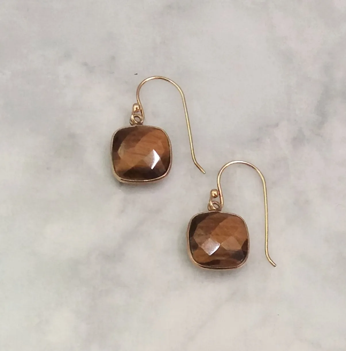 Brown Tigers Eye Single Drop Hook Earrings