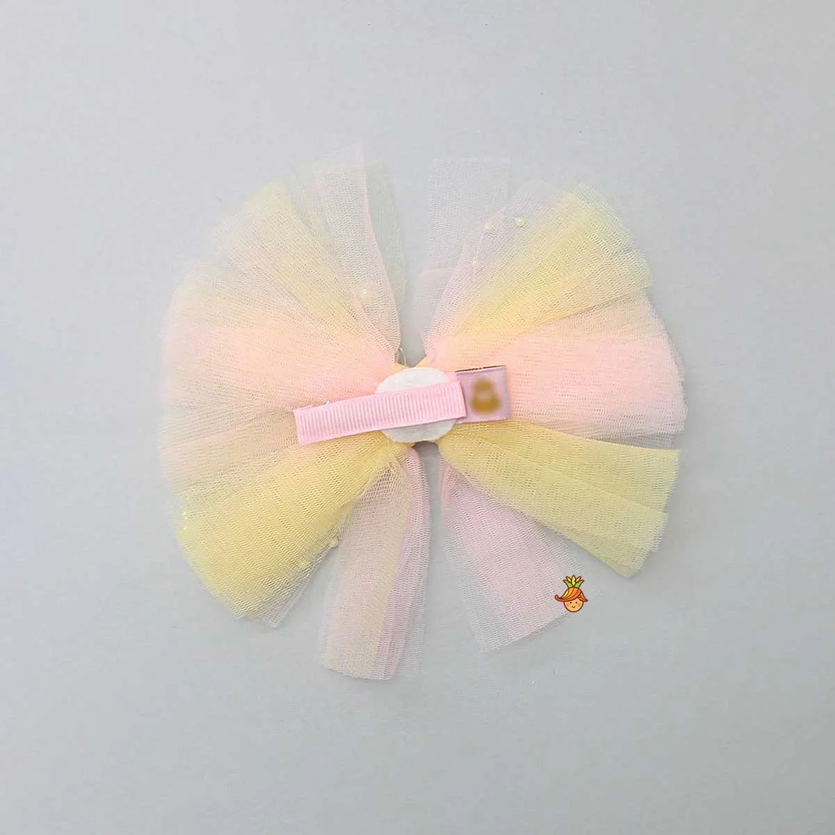 Butterfly Adorned Yellow And Pink Two Tone Frilly Hair Clip