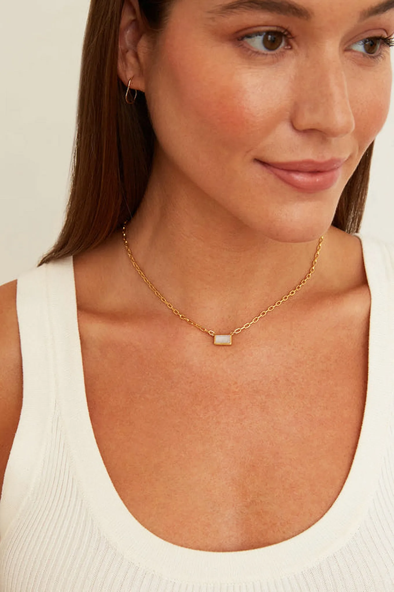 Chan Luu Rectangle Tab Pendant Necklace in Moonstone and Gold