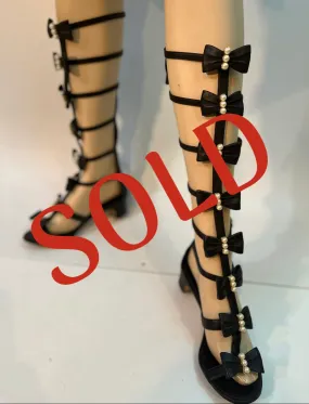 Chanel 16S 2016 Summer Tall Gladiator Sandals w Leather Bows and Pearls EU 37.5C US 7/7.5