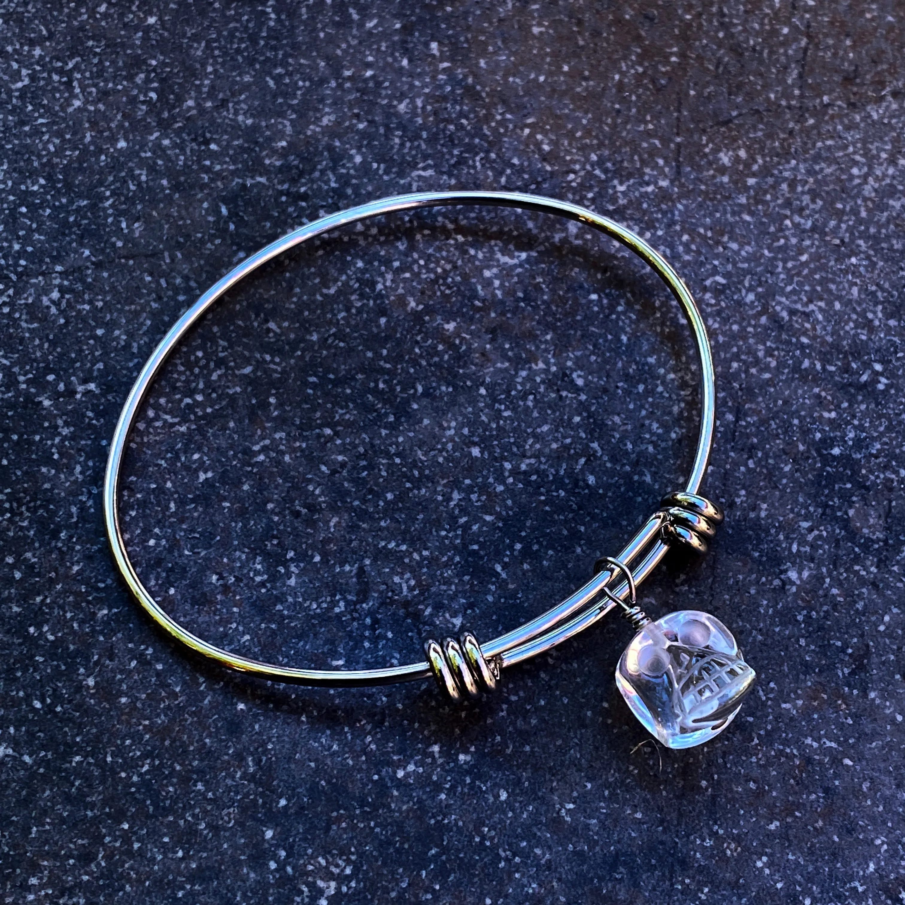 Clear Quartz Skull Bangle Bracelet