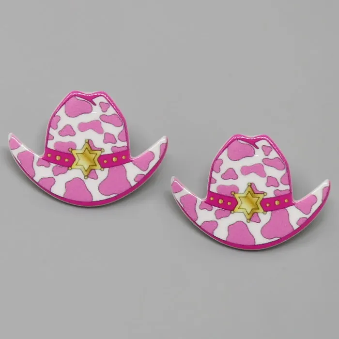 Cowgirl Hat Acrylic Stud Earrings