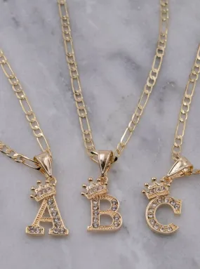 Crown Initial Letter Necklace