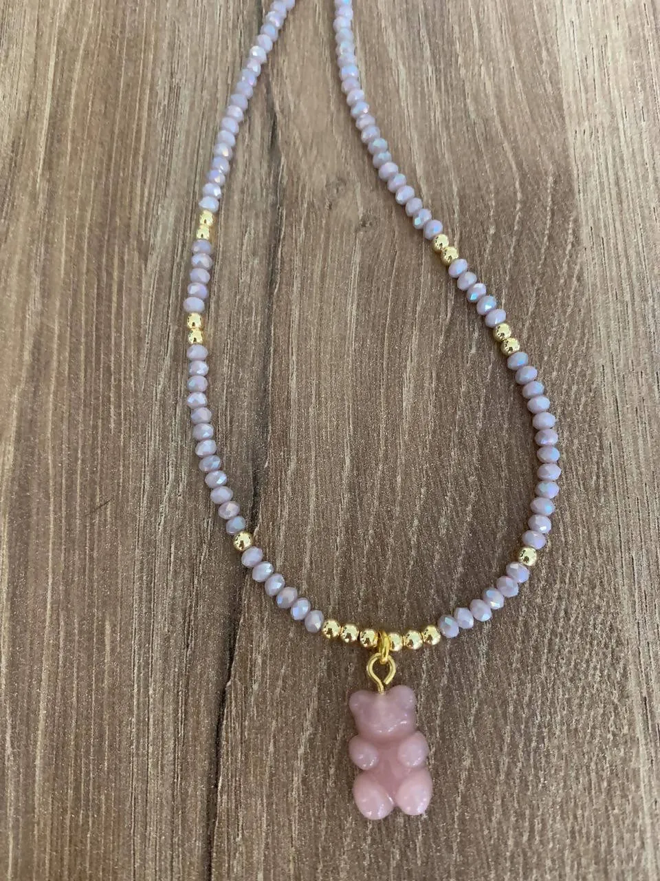 Crystal pink beads with pink gummy bear