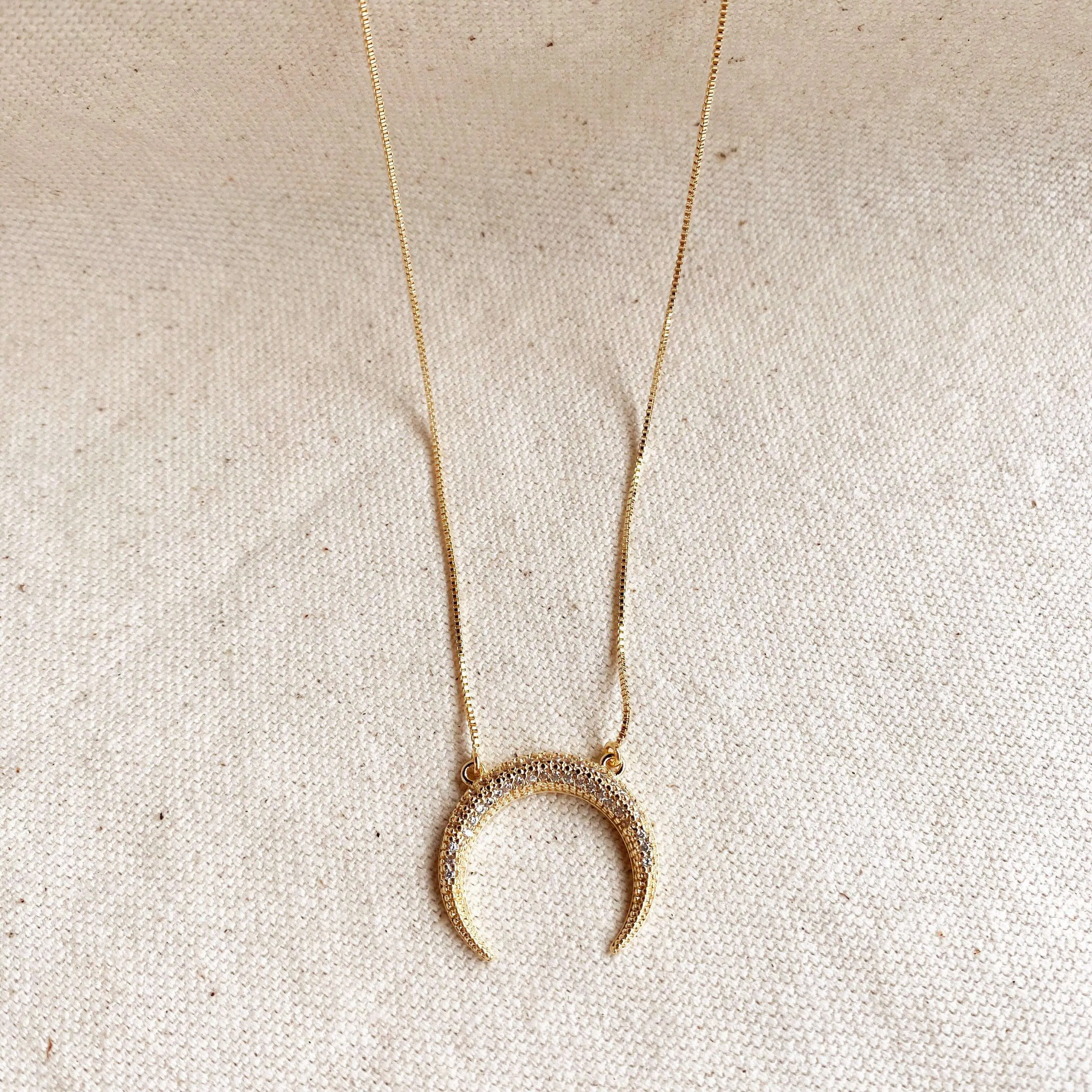 Cubic Zirconia 18k Gold Filled Crescent Moon Necklace