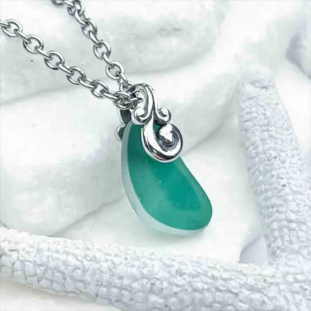 Dainty Green English Multi Sea Glass Jellybean Pendant | #5154