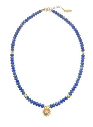 Dainty Lapis with Evil Eye Pendant Necklace JN026