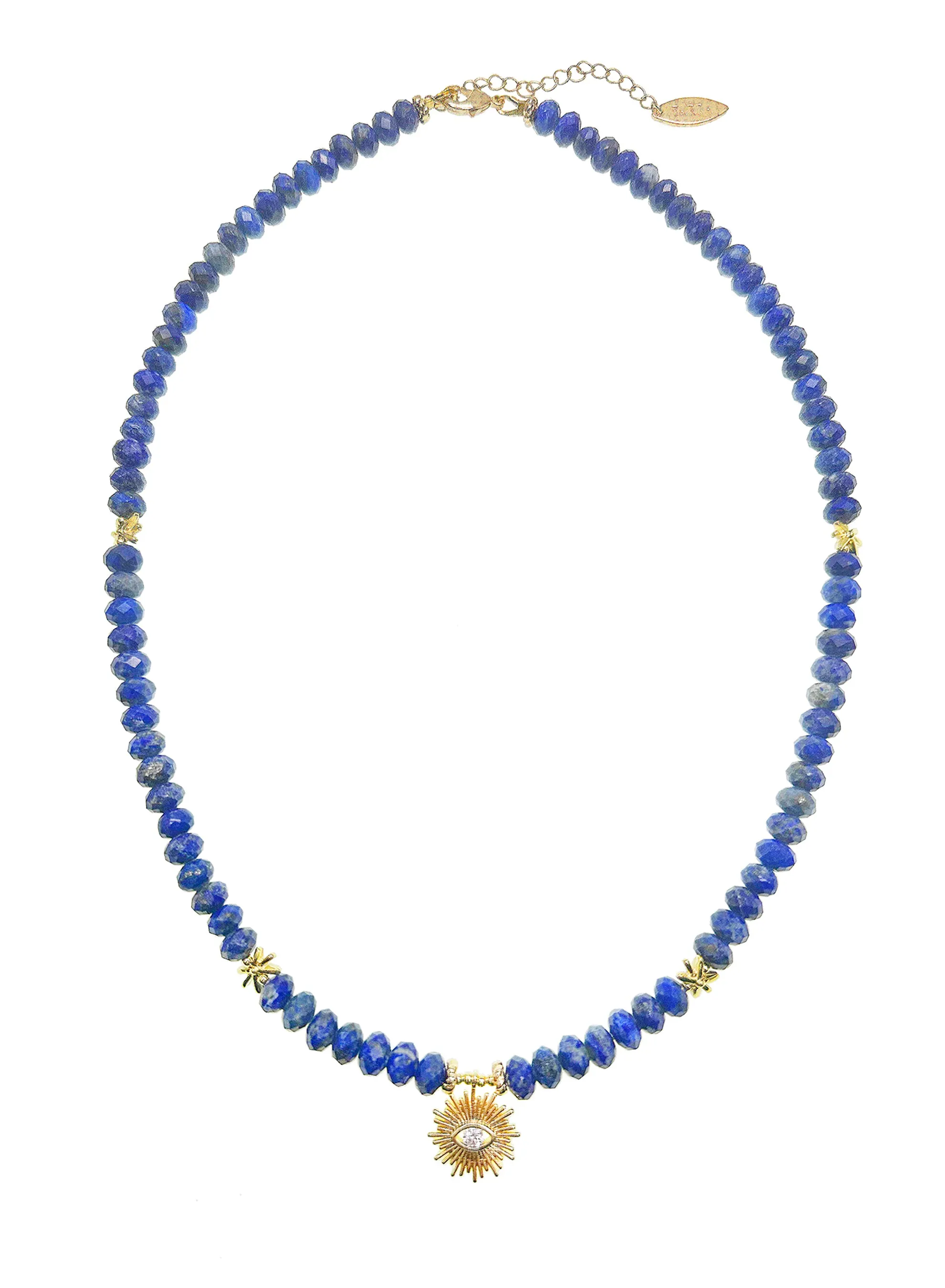 Dainty Lapis with Evil Eye Pendant Necklace JN026