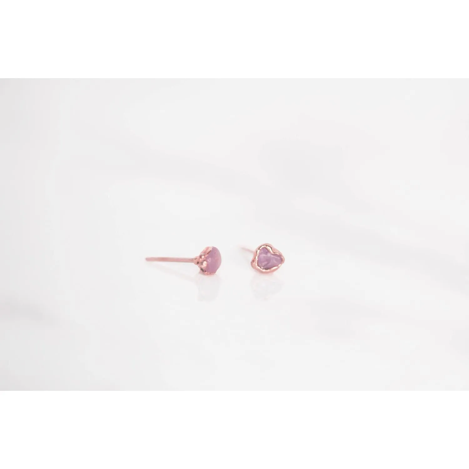 Dainty Raw Ruby Stud Earrings in Rose Gold