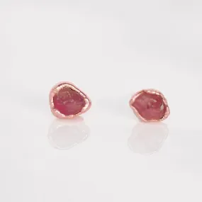 Dainty Raw Ruby Stud Earrings in Rose Gold