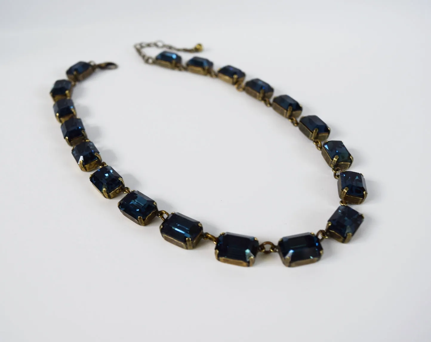 Dark Blue Swarovski Collet Necklace - Medium Octagon