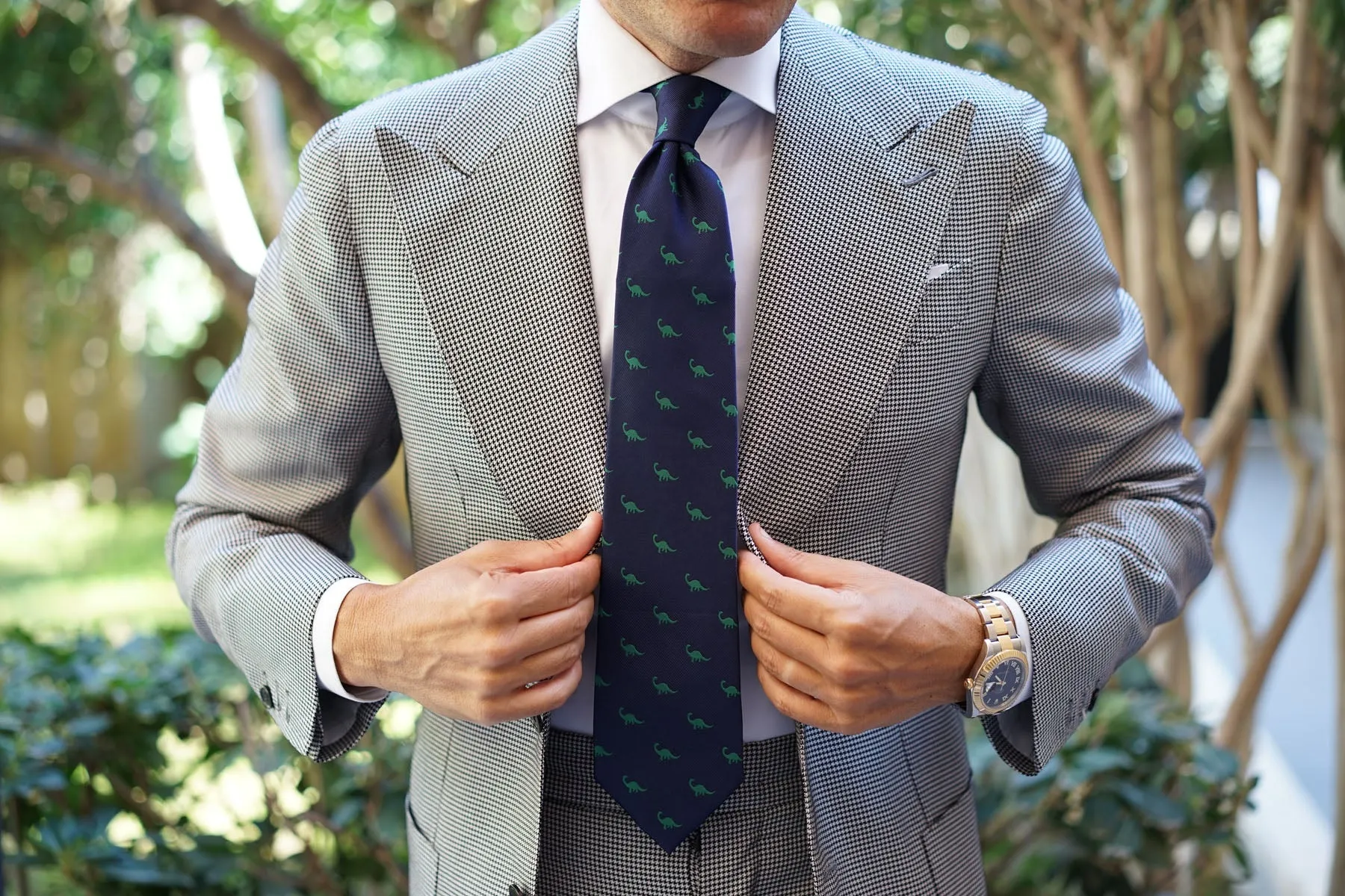 Dinosaur Tie - Navy with Green