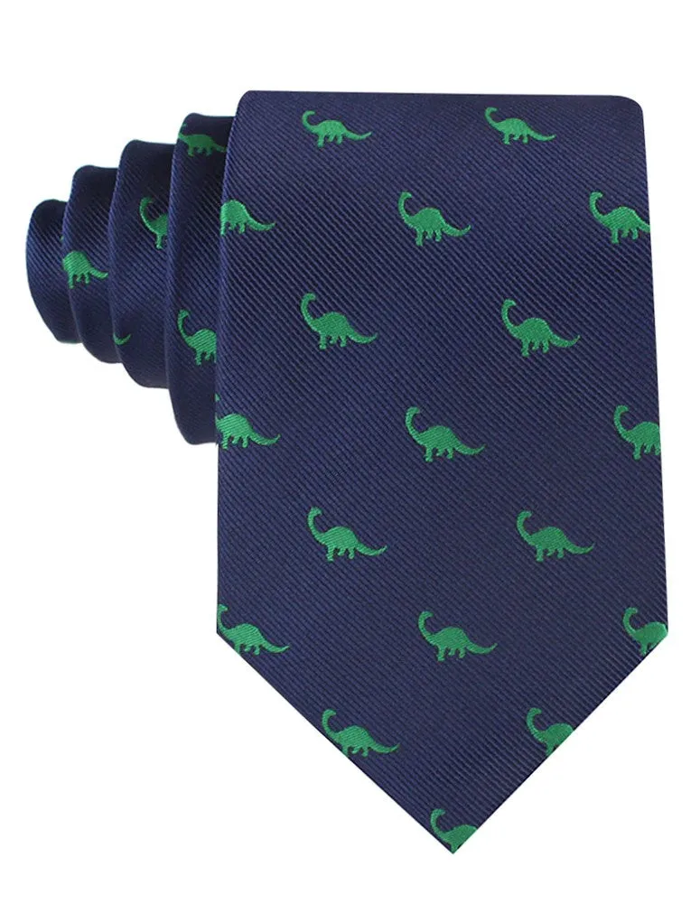 Dinosaur Tie - Navy with Green