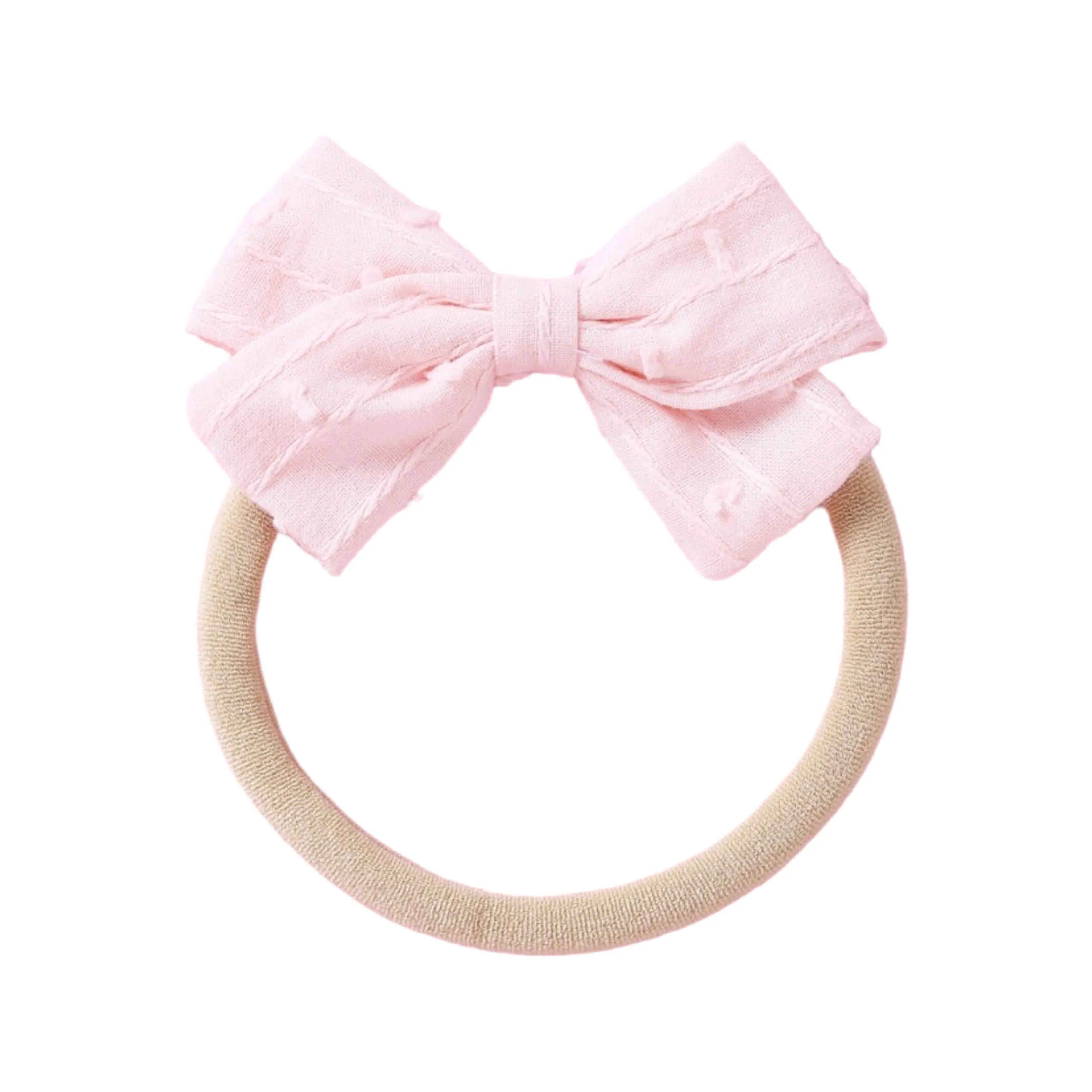 Dotty Embroidered Cotton Baby Bow in Blush