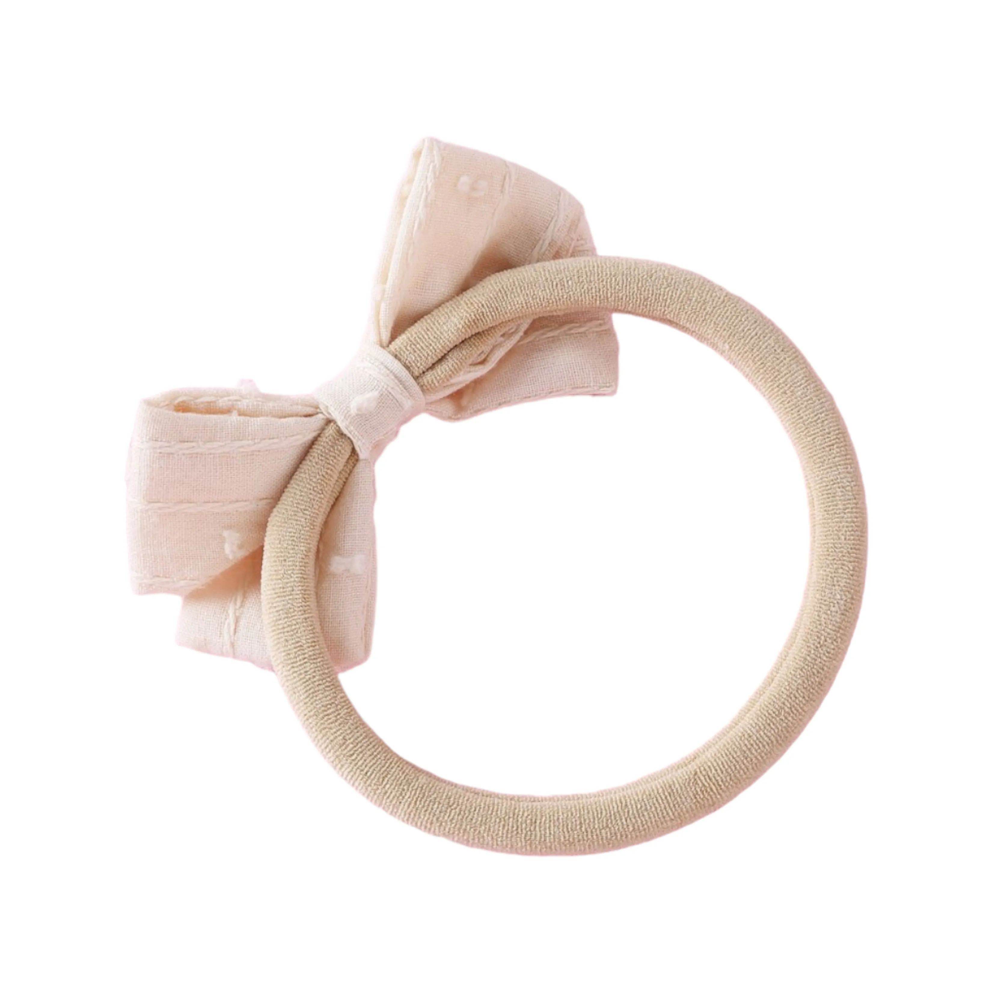 Dotty Embroidered Cotton Baby Bow in Blush