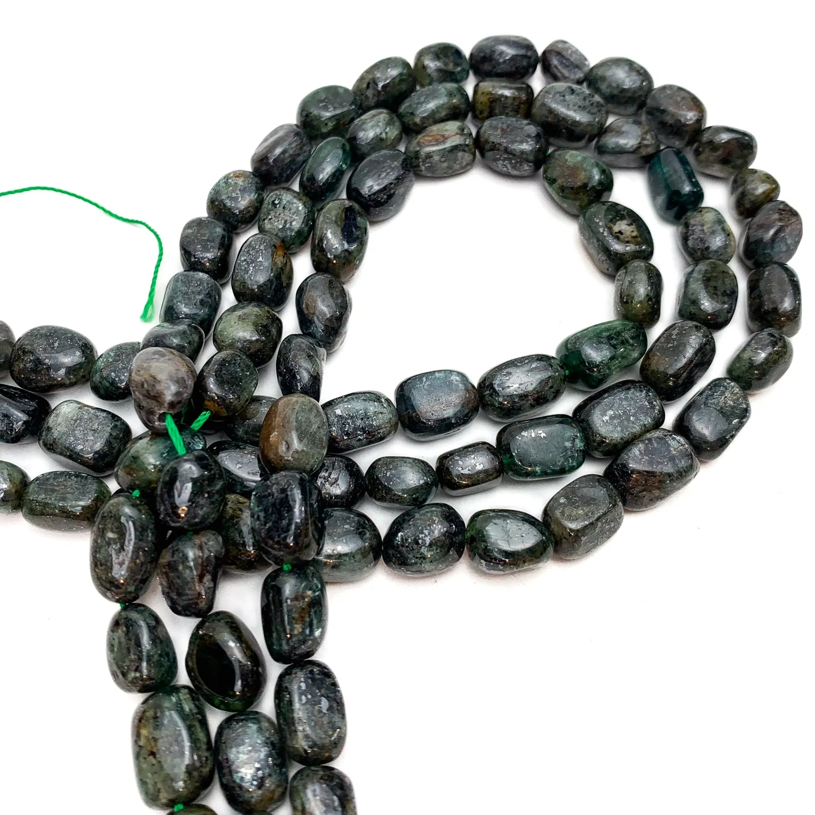 Emerald Raw Smooth Pebbles Bead Strand