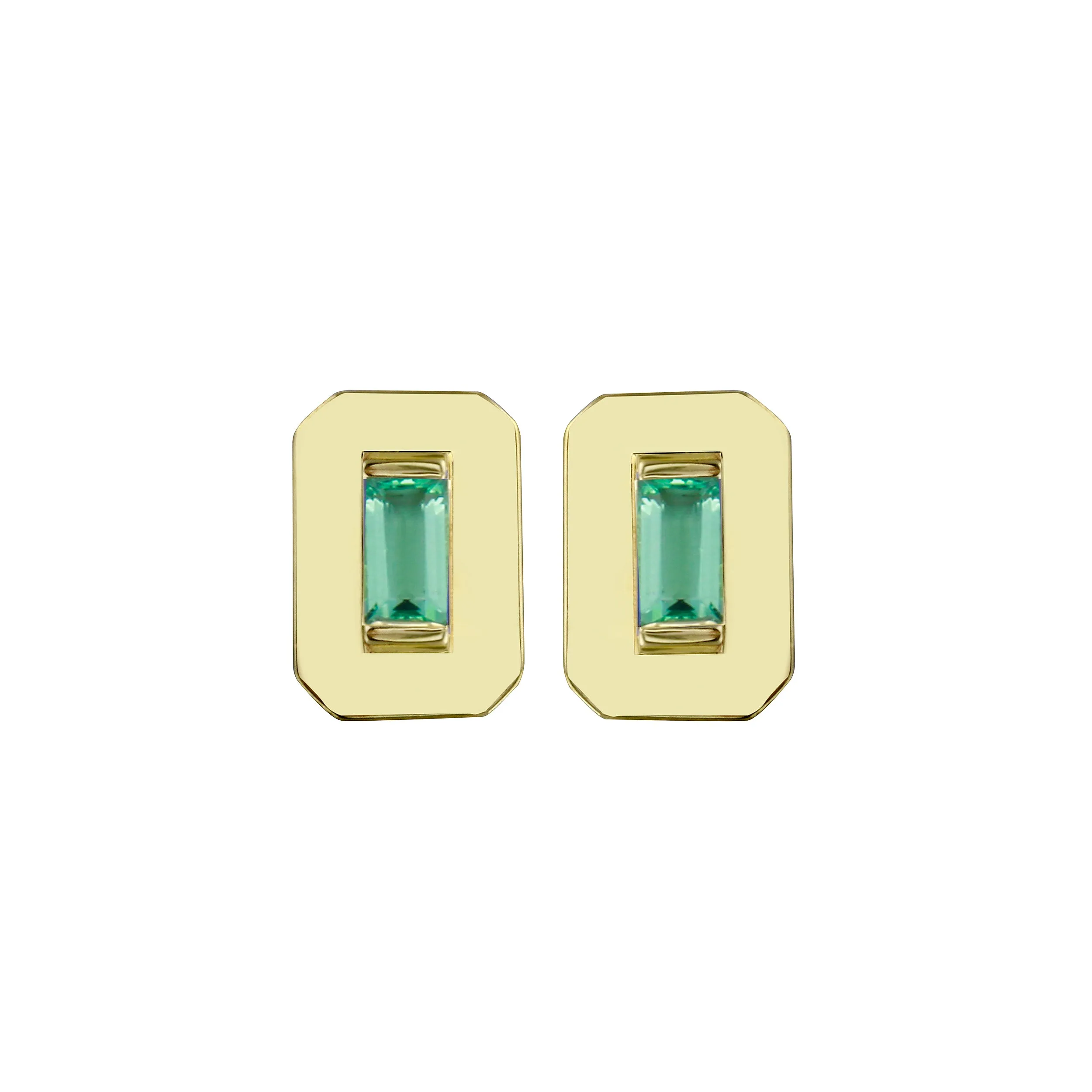 Emerald Shaped Gold Gemstone Baguette Stud Earring