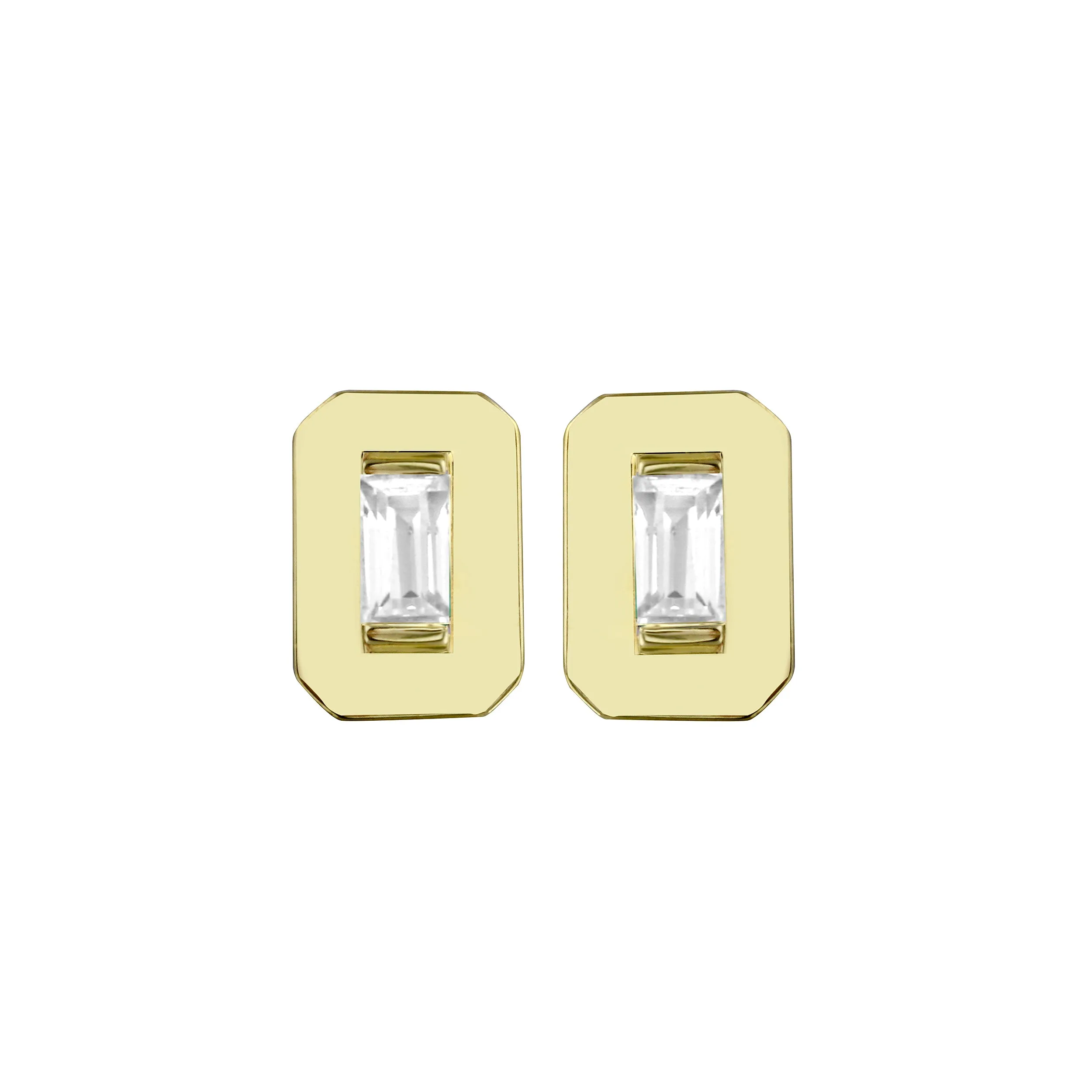 Emerald Shaped Gold Gemstone Baguette Stud Earring