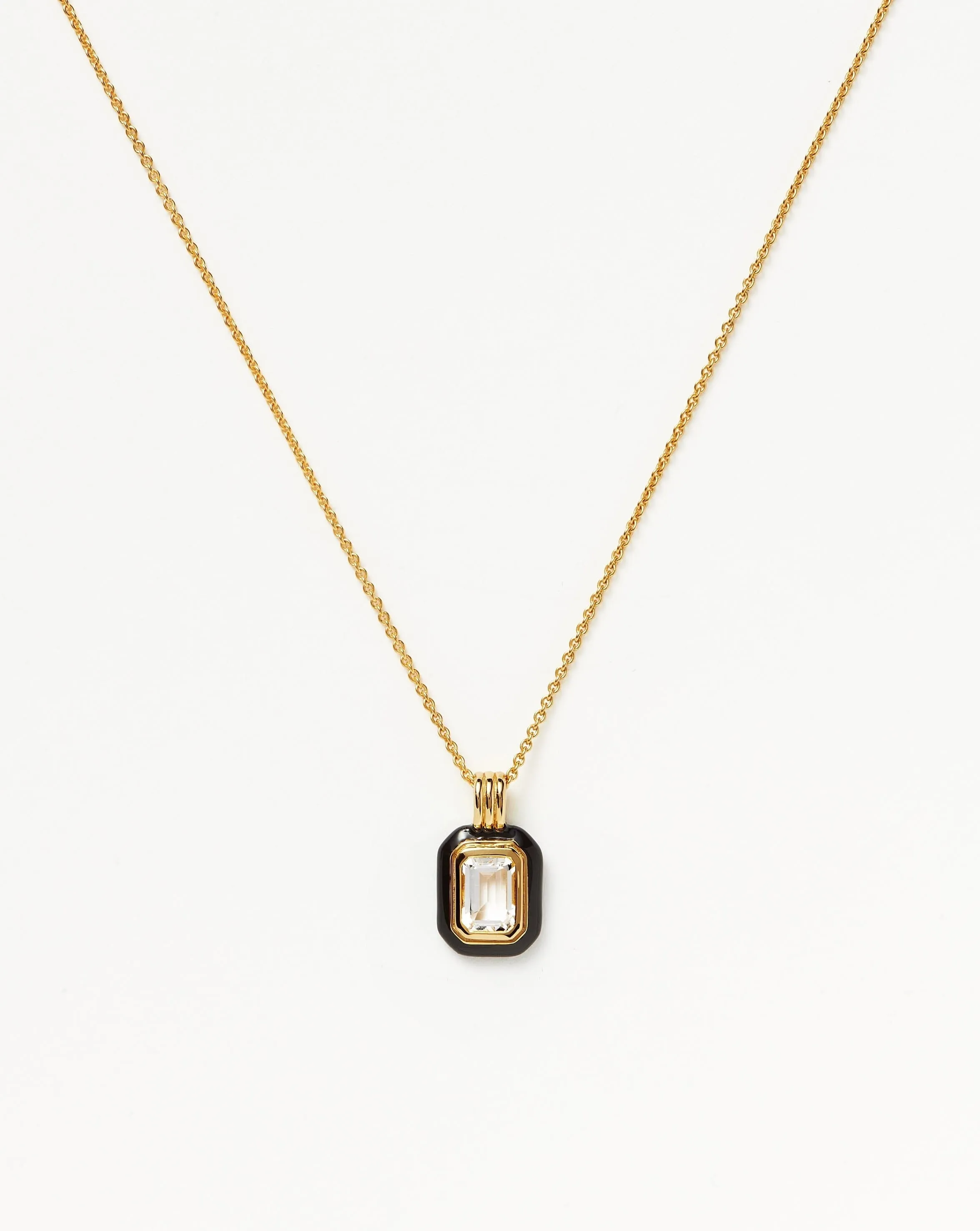 Enamel & Stone Pendant Necklace | 18ct Gold Plated Vermeil/Crystal Quartz