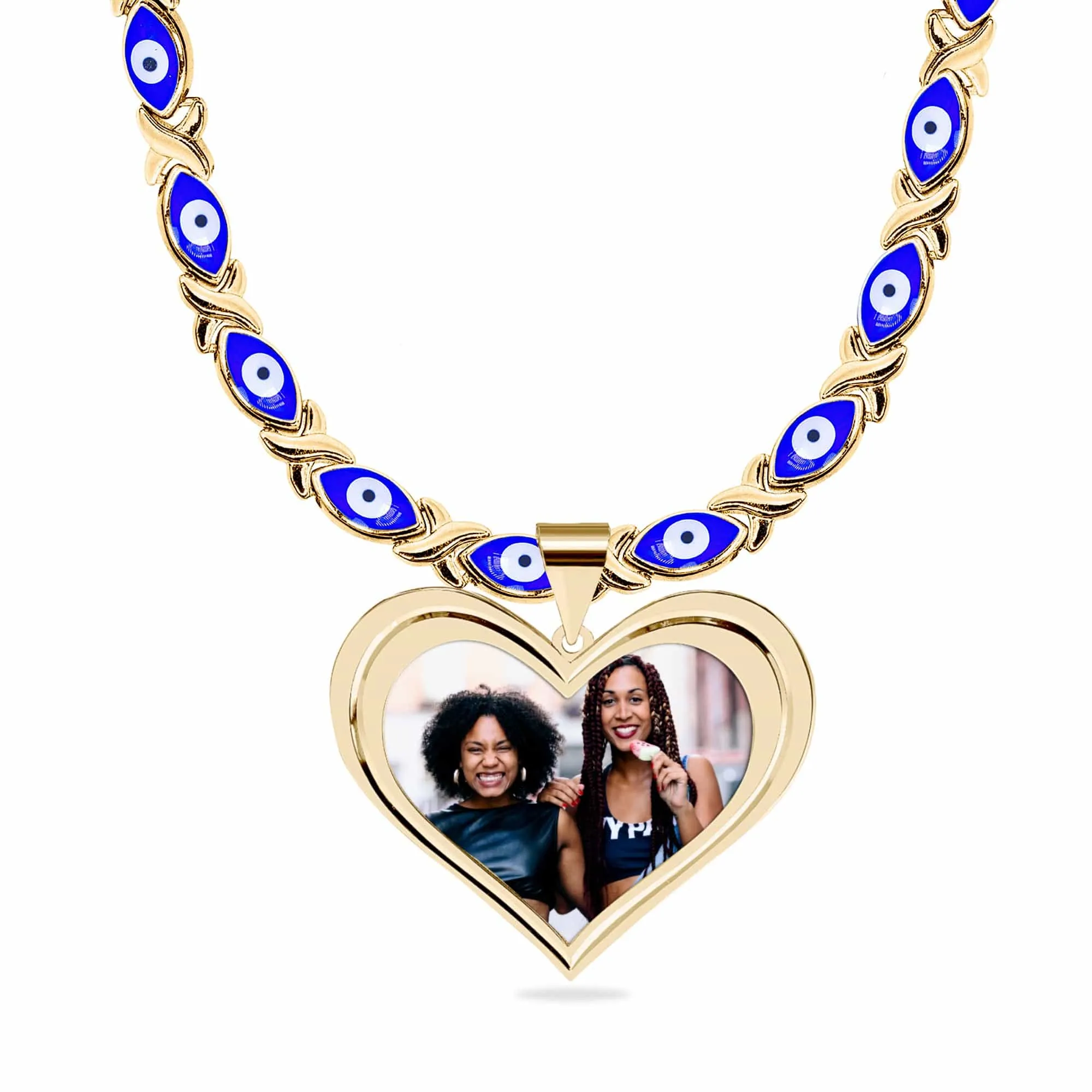 Evil Eye Xo Chain High Polished Heart Photo Pendant