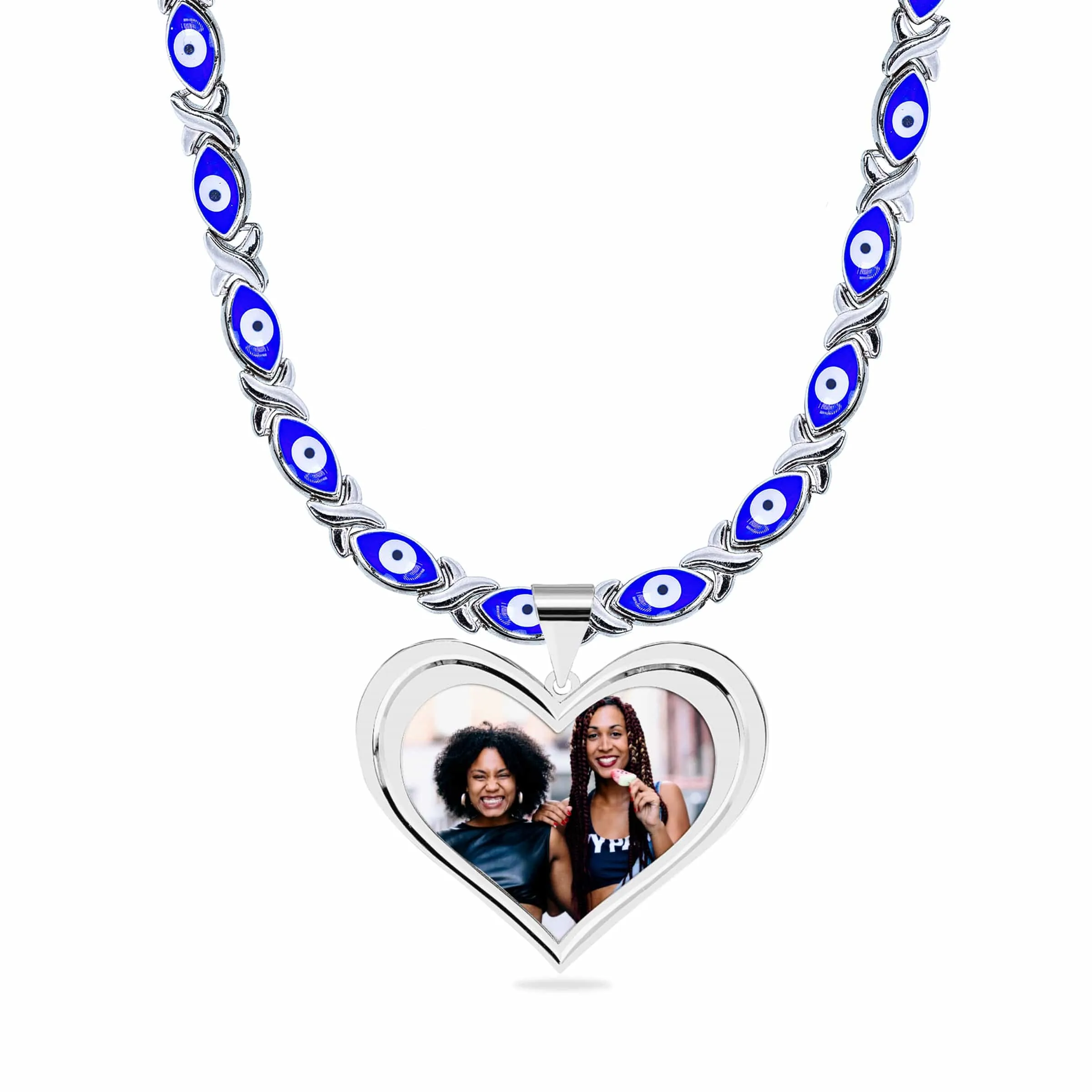 Evil Eye Xo Chain High Polished Heart Photo Pendant