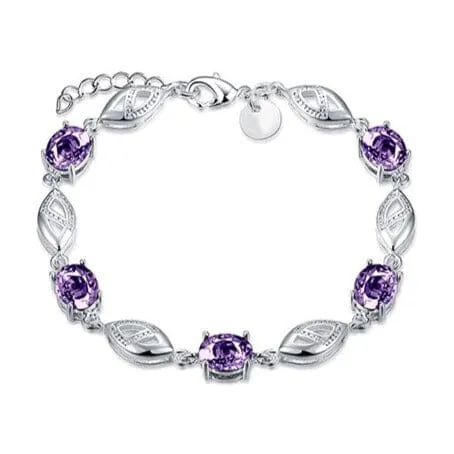 Fashion 925 Sterling Silver Geometric Amethyst Bracelet