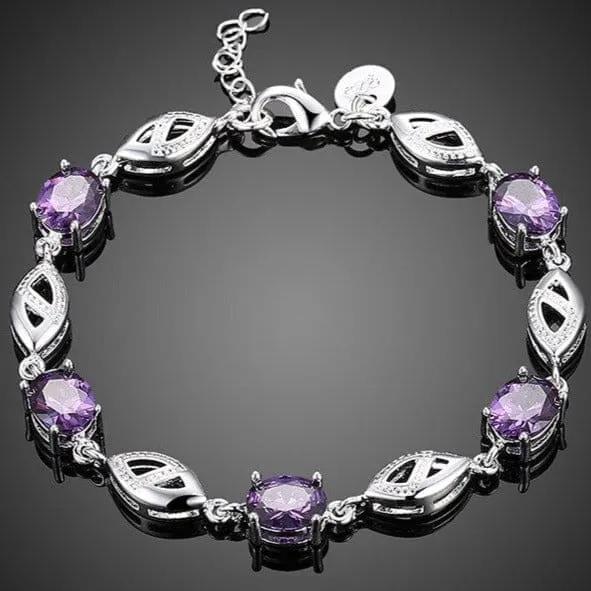 Fashion 925 Sterling Silver Geometric Amethyst Bracelet