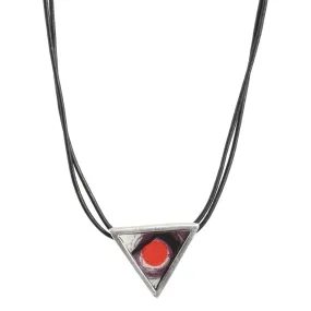 Finished Jewelry-Modern Art-Abstract Leather Necklace-Antique Silver-16 Inches