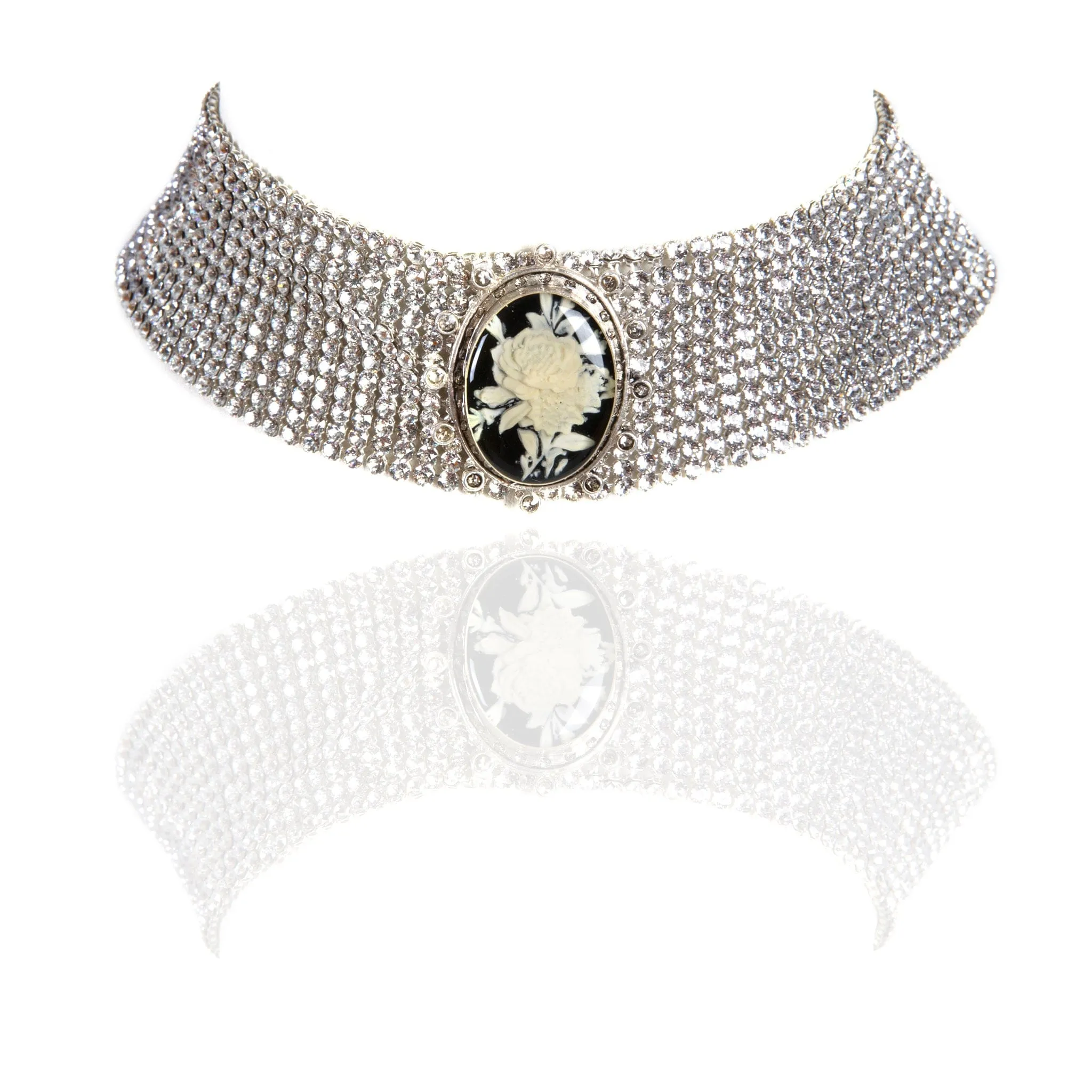 Floral Cameo Crystal Mesh Choker