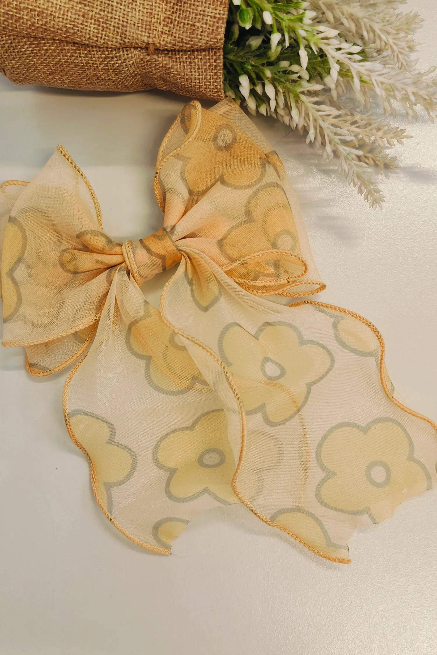 Floral Organza Bow Clip