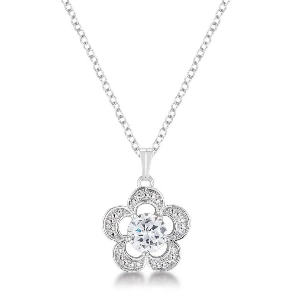 Flower Cubic Zirconia Pendant Necklace