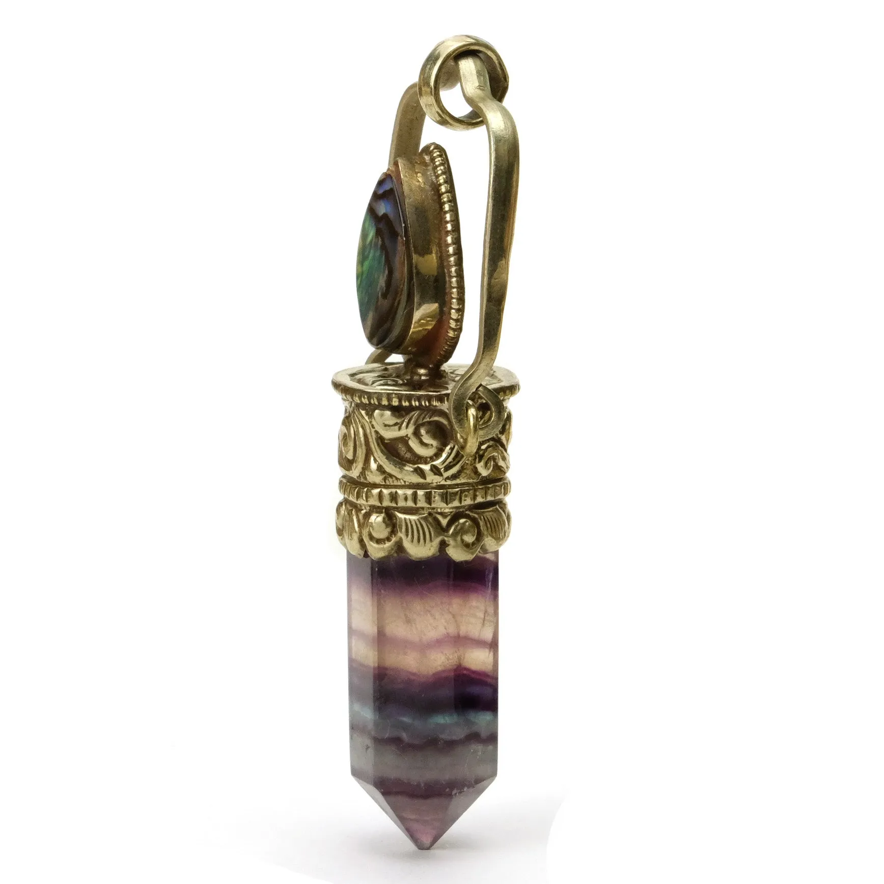 Fluorite Rainbow Obelisk Swing Pendant with Fine Abalone Cabochon # 76 -1