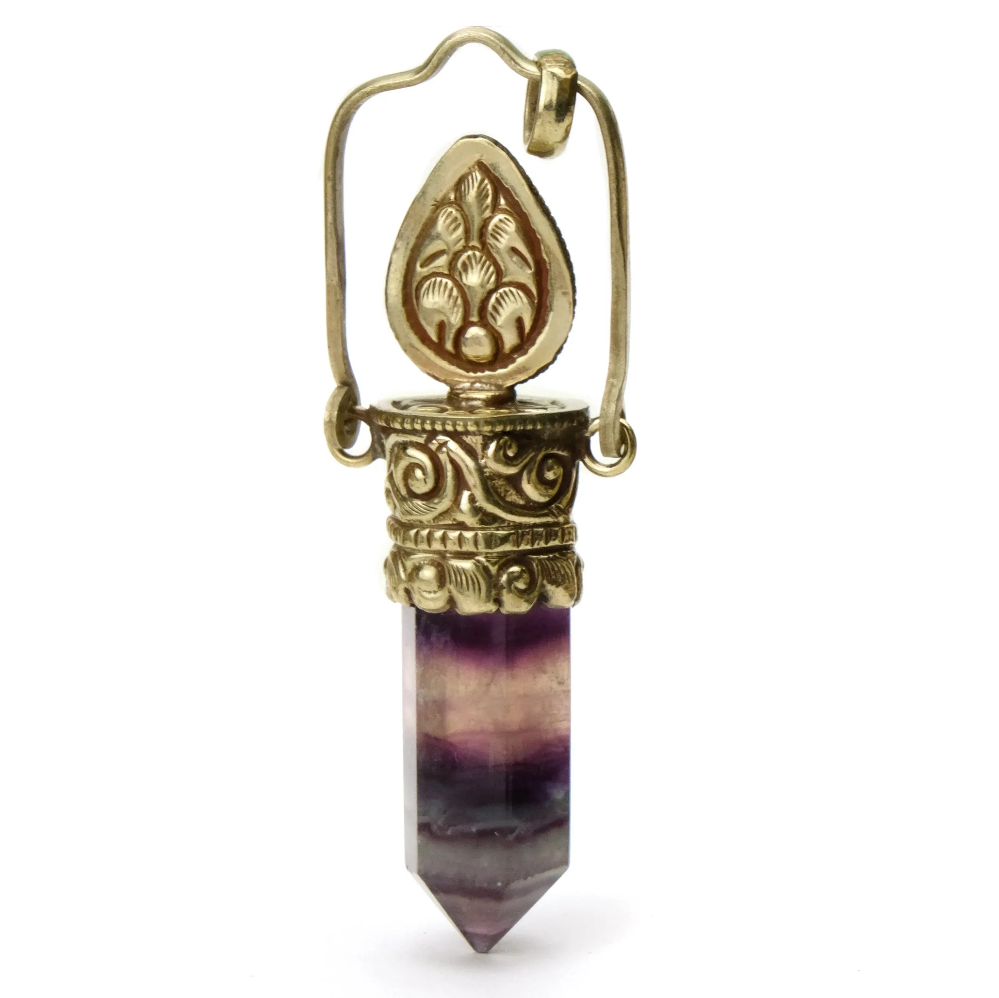 Fluorite Rainbow Obelisk Swing Pendant with Fine Abalone Cabochon # 76 -1