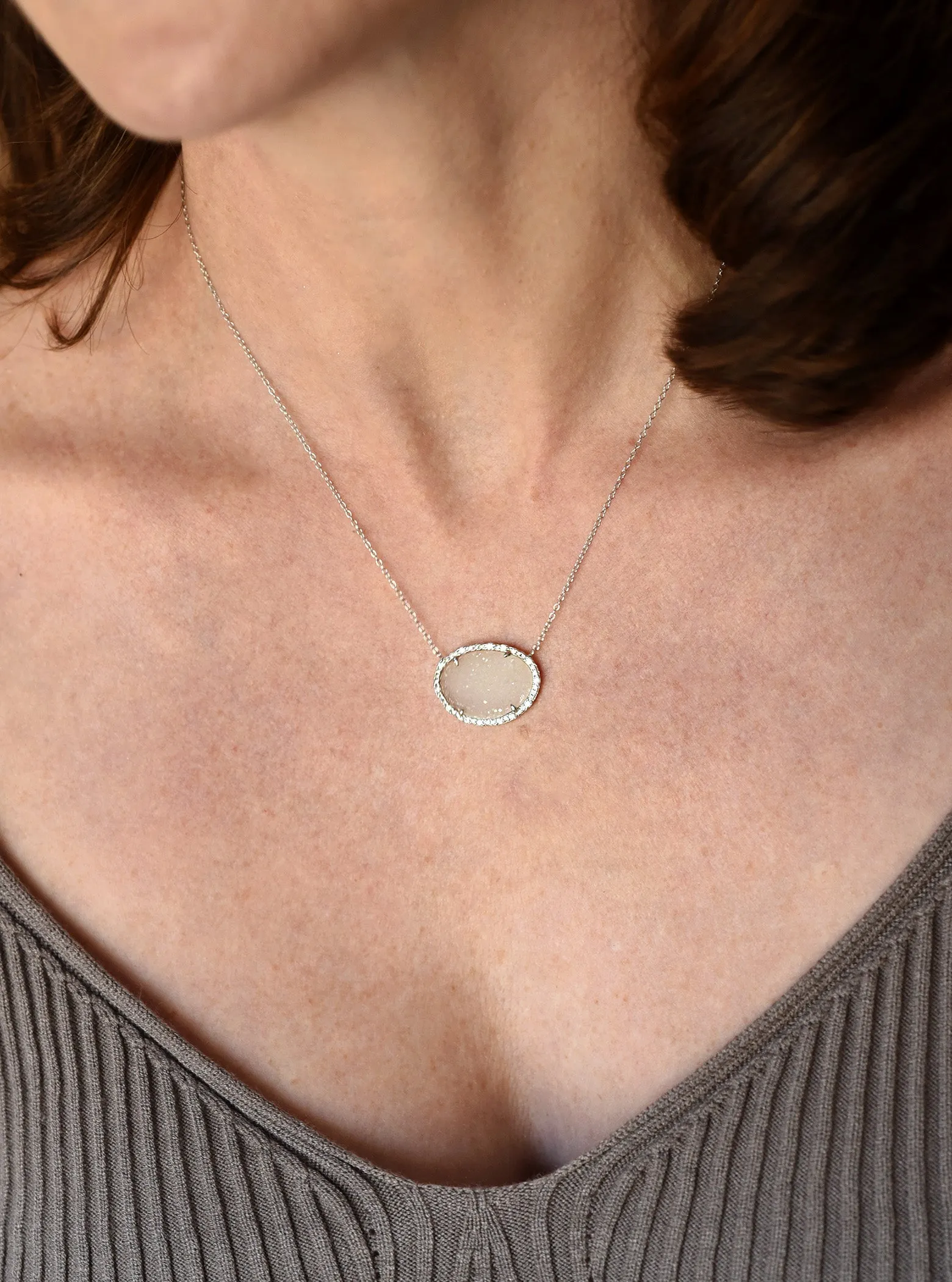 Freeform Druzy Oval Necklace