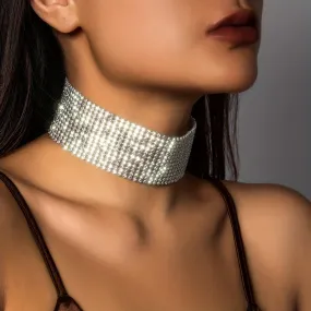 Glitter Sexy Rhinestones Choker Necklace Silver Color Neck Jewelry Banquet Nightclub Decor Ornament