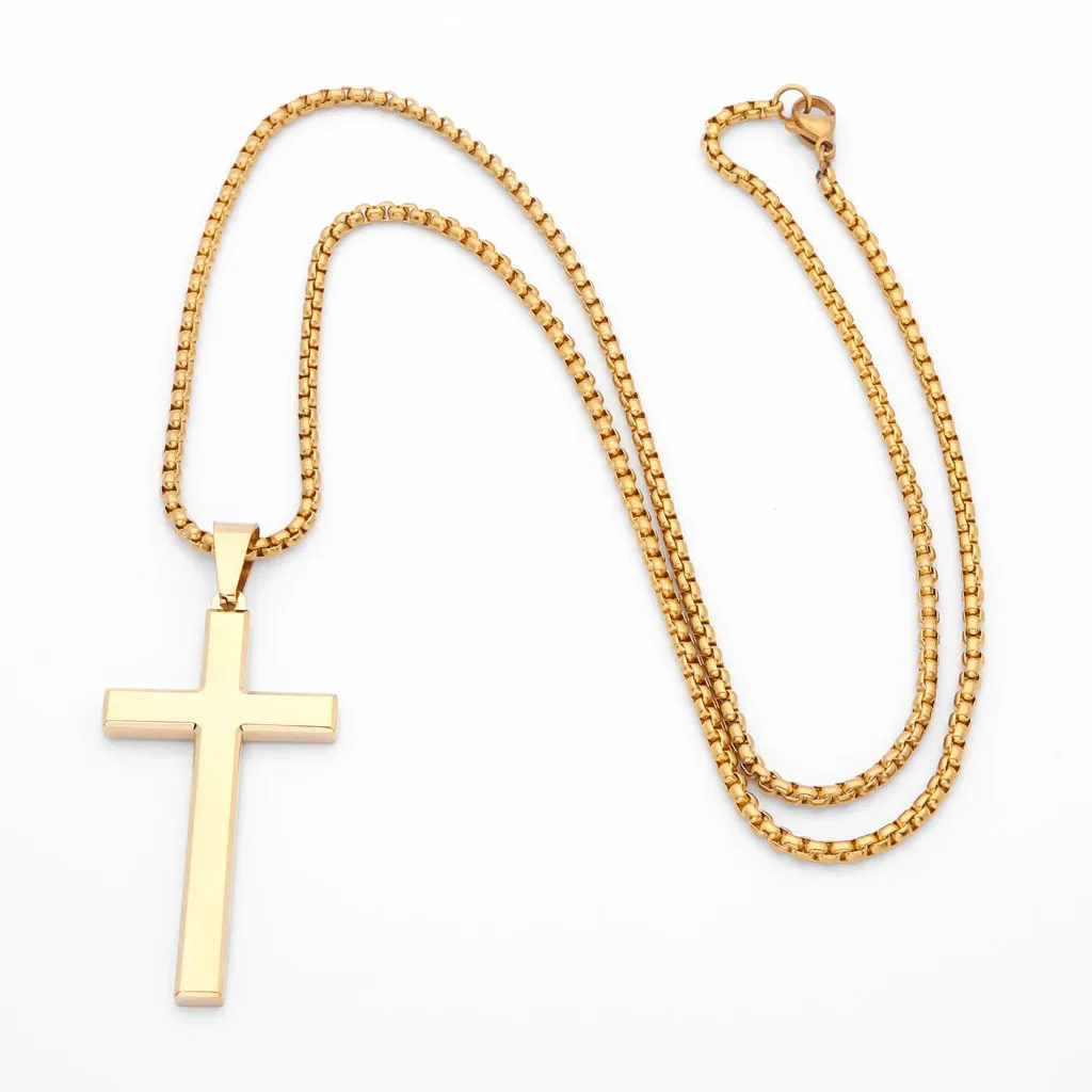 Glossy Mirror Polished Plain Cross Pendant - Gold